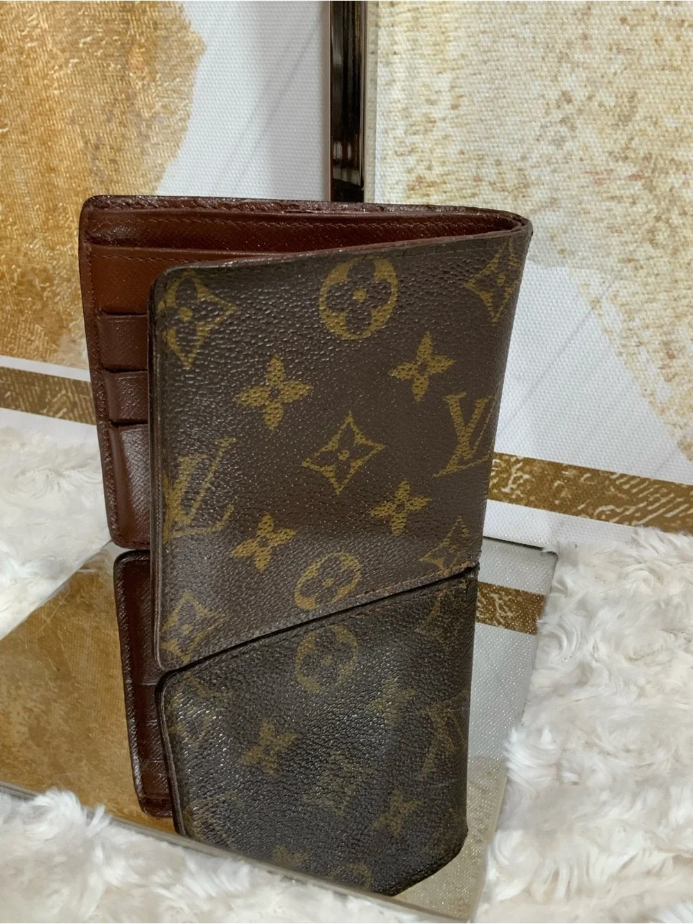EUC Louis Vuitton Monogram Canvas Wallet in Brown and Gold